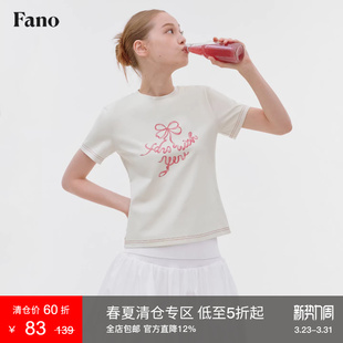 新款 女t恤2026夏季 上衣 小众趣味丝带蝴蝶结logo印花短袖 范洛Fano