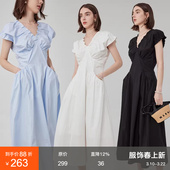 褶皱插袋收腰泡泡袖 新款 裙子 V领连衣裙女设计感2026夏季 范洛法式