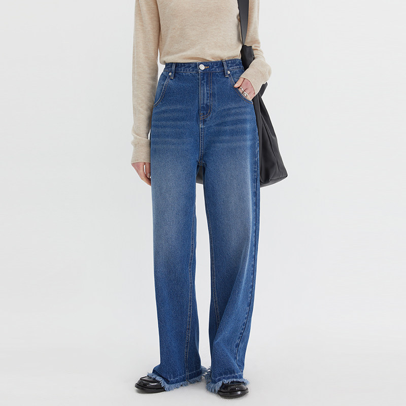 范洛2024秋季新款复古水洗蓝牛仔裤女高腰显瘦毛边拆洗脚口裤子,女装/女士精品,牛仔裤,淘宝优惠券,粉丝福利购,淘宝优惠卷