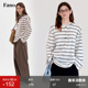 范洛Fano 宽松T恤女2025新款 miu系牛角扣亨利衫 复古慵懒条纹长袖