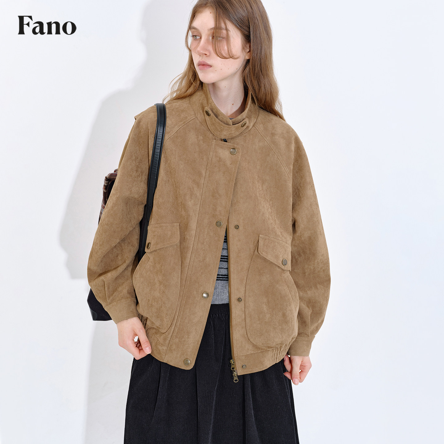 范洛Fano 美式复古柔雾感卡其色麂皮绒弧形口袋皮衣外套女小个子,女装/女士精品,皮衣,淘宝优惠券,粉丝福利购,淘宝优惠卷