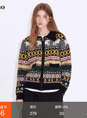 范洛Fano 肌理感混纺纱线趣味小马组合图案点亮冬日针织开衫毛衣