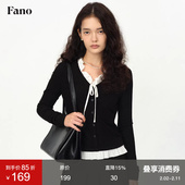 范洛法式 设计感荷叶边拼接坑条T恤 新款 千金假两件针织衫 2026春季