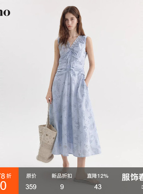 范洛Fano 法式慵懒感镂空印花连衣裙女2026春季新款收腰无袖长裙