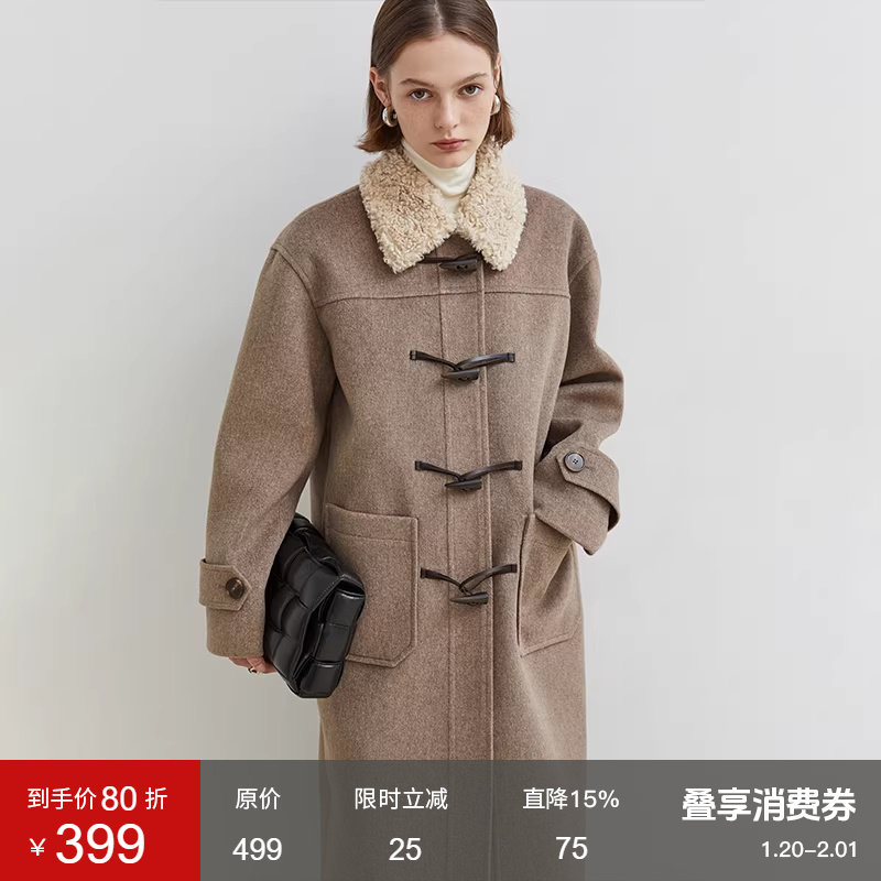 范洛Fano 法式仿羊羔毛牛角扣毛呢大衣女2025冬季长款呢子外套,女装/女士精品,毛呢外套,淘宝优惠券,粉丝福利购,淘宝优惠卷