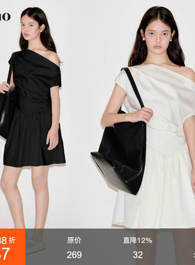 范洛Fano 设计感立裁捏褶结构造型感斜肩衬衫连衣裙夏女2026新款