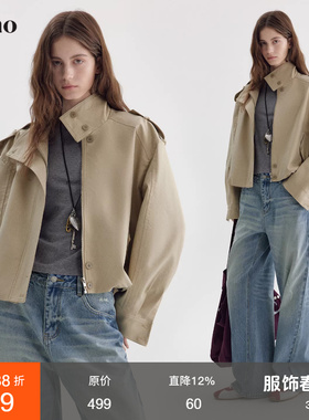 范洛Fano 经典复古短风衣女2026春季新款翻立领插肩袖工装风外套