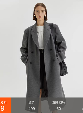 范洛Fano 2025高级感灰色毛呢大衣女冬季长款廓形通勤风呢子外套