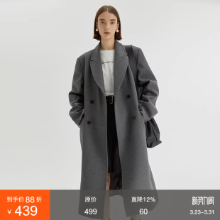 廓形通勤风呢子外套 长款 范洛Fano 2025高级感灰色毛呢大衣女冬季