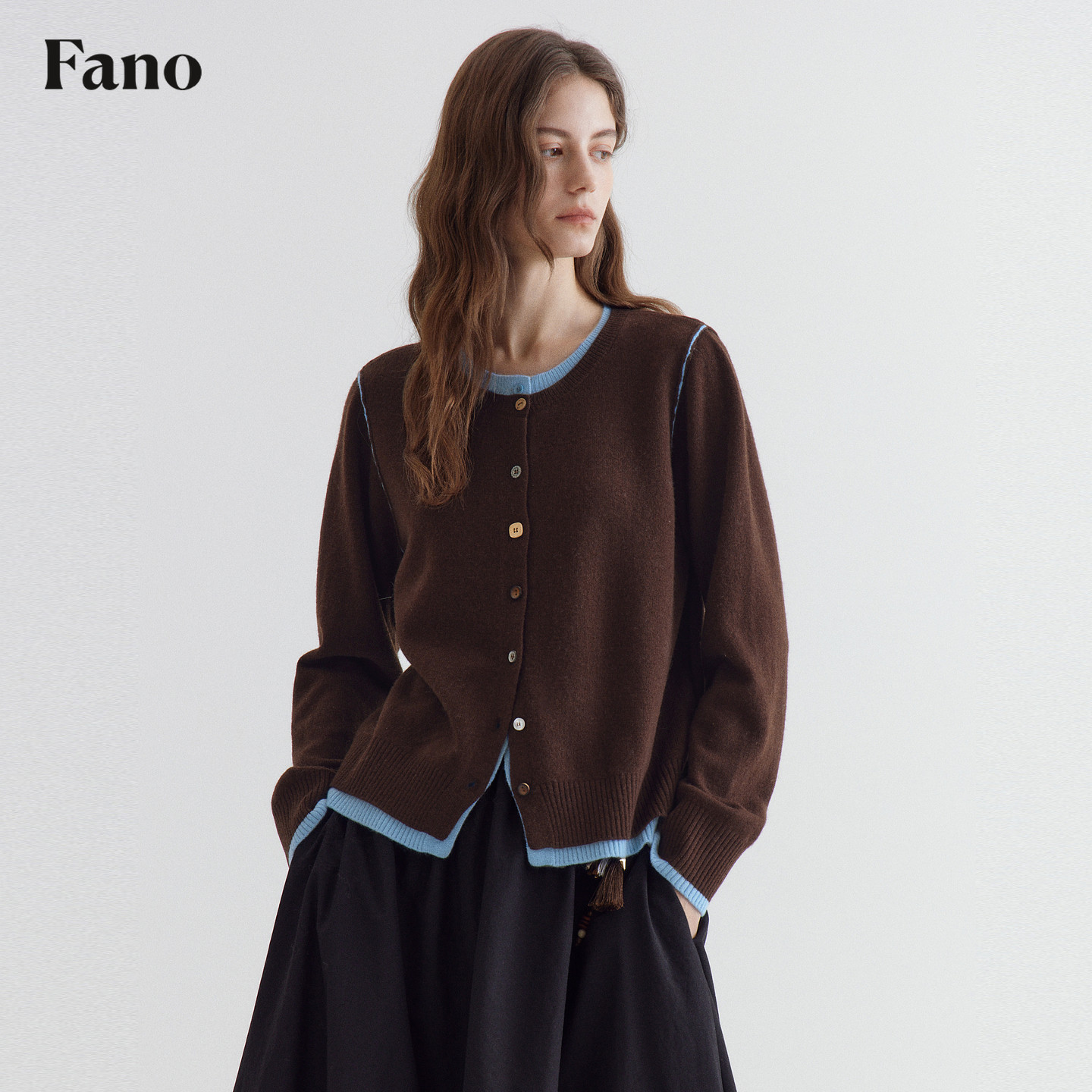 范洛Fano 松弛感100绵羊毛彩色不规则扣子撞色假两件针织开衫女冬,女装/女士精品,毛针织衫,淘宝优惠券,粉丝福利购,淘宝优惠卷