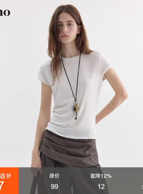 范洛Fano 天丝麻混纺百搭短袖T女2026春季新款松弛简约感白色上衣