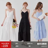 法式 范洛2025夏季 新款 高级感V领吊带连衣裙女收腰露背蛋糕长裙子