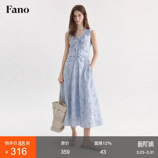 收腰无袖 范洛Fano 新款 慵懒感镂空印花连衣裙女2026春季 长裙 法式