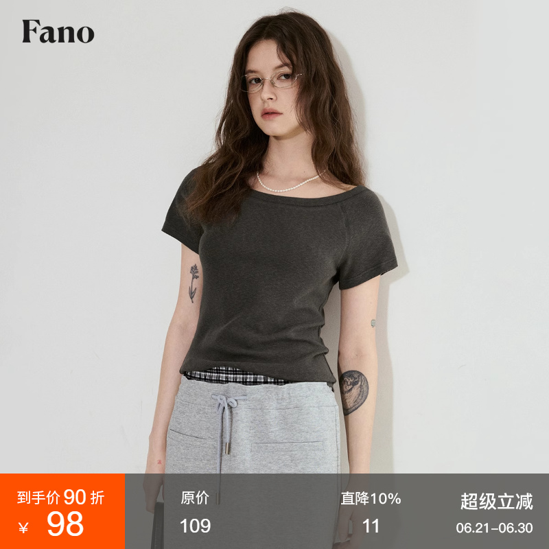 范洛小众一字船领肌理感修身t恤