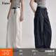 子 百搭阔腿裤 范洛白色直筒休闲裤 女高腰显瘦棉质2026夏宽松弯刀裤