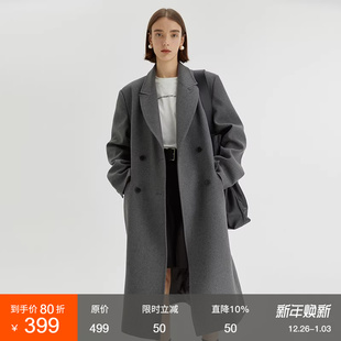 廓形通勤风呢子外套 长款 范洛Fano 2025高级感灰色毛呢大衣女冬季