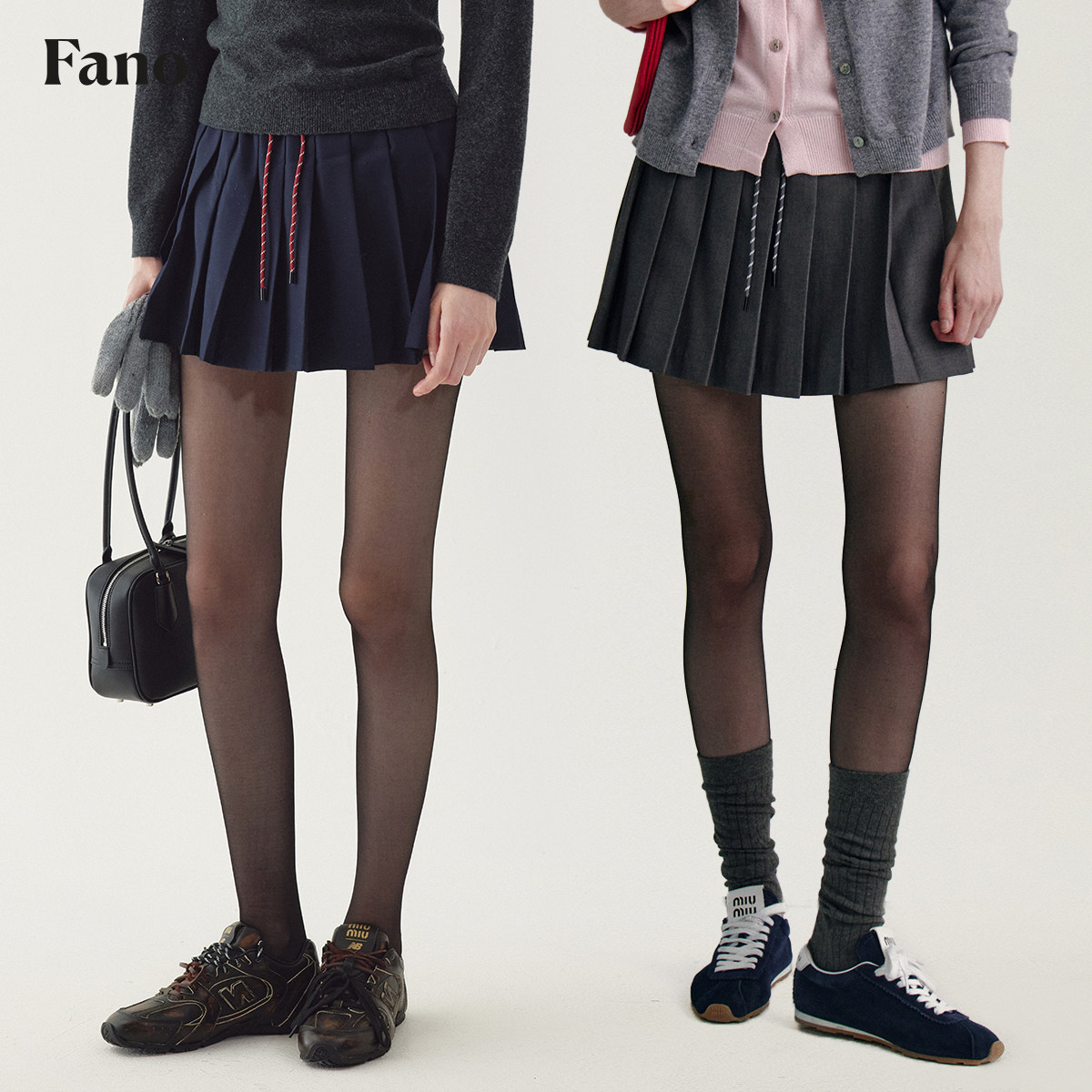 范洛Fano 复古学院风撞色抽绳百褶半身裙2025秋季松紧腰A字短裙女,女装/女士精品,半身裙,淘宝优惠券,粉丝福利购,淘宝优惠卷