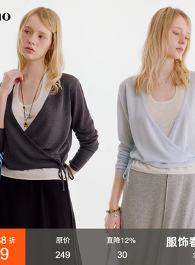 范洛Fano 假两件撞色系带针织衫2026春季新款法式松弛感抽绳上衣