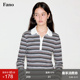 t恤女上衣春季 范洛Fano miu系学院风条纹撞色花边双层领百搭长袖