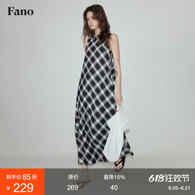范洛Fano格纹圆领无袖连衣裙女