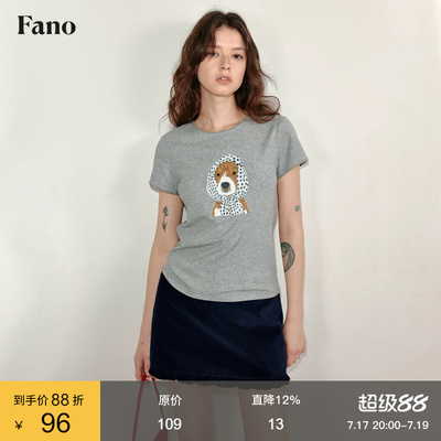 范洛小狗印花短袖t恤女