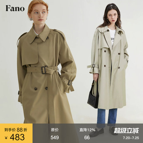 范洛双排扣英伦风垂感宽松风衣女