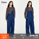 女2026春季 深蓝立体人字纹牛仔细肩带牛仔背带裤 经典 范洛Fano