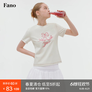 范洛Fano 小众趣味丝带蝴蝶结logo印花短袖女t恤2026夏季新款上衣