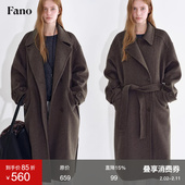 范洛Fano 质感row风杂色40绵羊毛混纺宽门襟设计厚实保暖呢大衣女