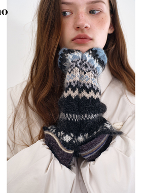 范洛Fano 精致主义30马海毛绵羊毛混纺费尔岛挂脖毛线手套女2025