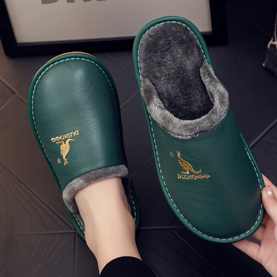 冬季真皮拖鞋居家保暖牛皮拖鞋