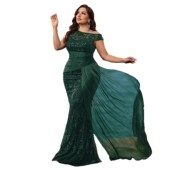 欧美肥婆大码 酒会晚宴礼服裙妈妈礼服女 优雅珠片拼接合身V领无袖