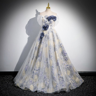 法式晚礼服重工轻奢小众年会主持人独唱森系仙气纱裙声乐艺考