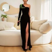 Evening Black Shoulder 轻奢定制Women Sleeve One Long dress