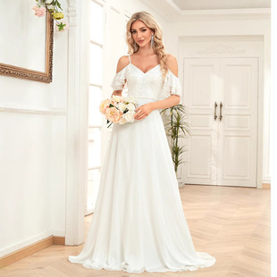 跨境欧美新款吊带白色伴娘晚礼服女宴会性感露背气质修身连衣裙