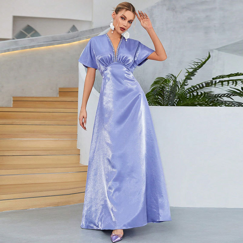 KY329-LS欧美气质优雅连衣裙女跨境时尚法式气质宴会晚礼服伴娘