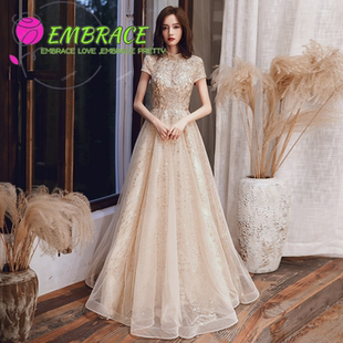 晚礼服女秋季新款香槟金色主持人大气名媛气质宴会长款连衣裙eve