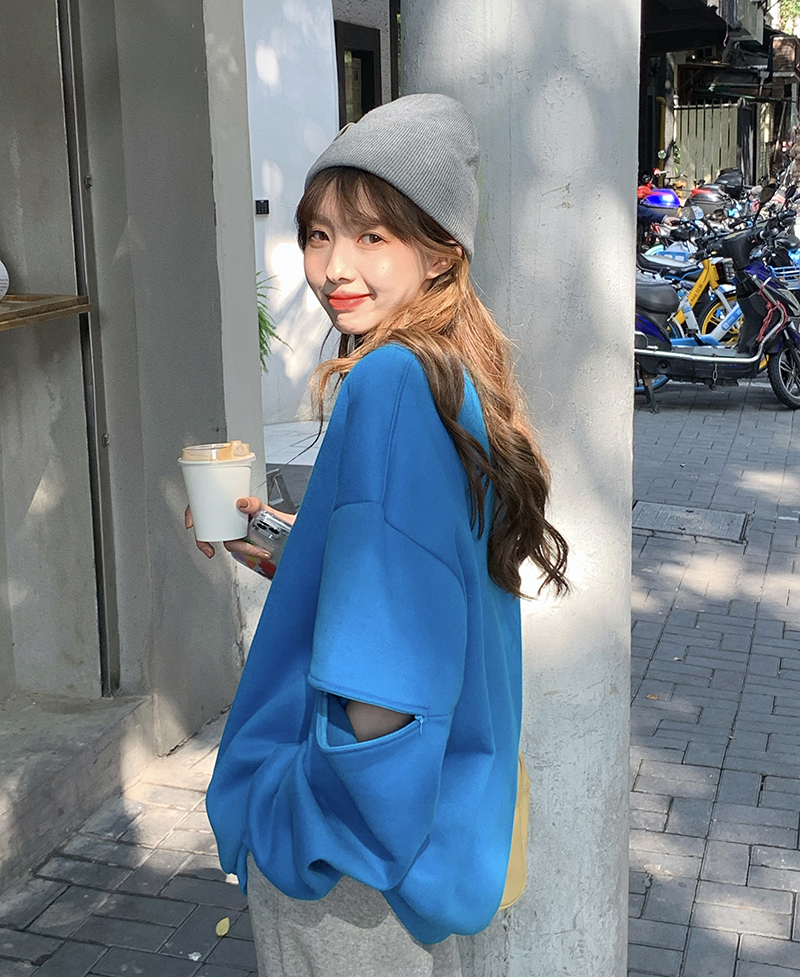 Real shot real price ~ Korean loose design zipper long sleeve Plush thickened long sleeve sweater