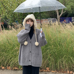 Real shot real price ~ Korean version loose one side pocket long sleeve sweater coat in winter