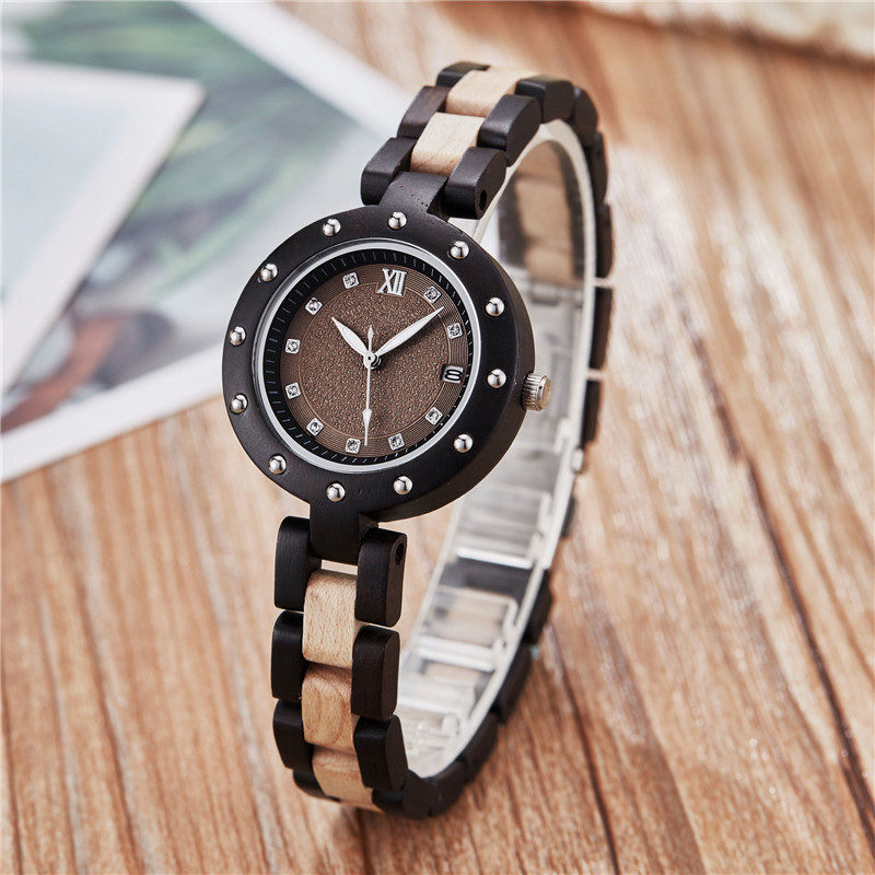 檀木手表女女款礼品高端刻字表时尚定制指针式生日礼物圆形小众表