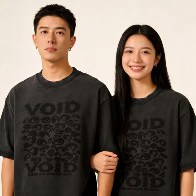 复古重磅抽象印花情侣T