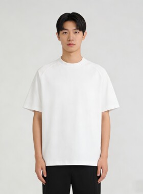 BLAUGRUN 2026高克重舒适极简基础色插肩袖短袖T恤双纱成衣水洗