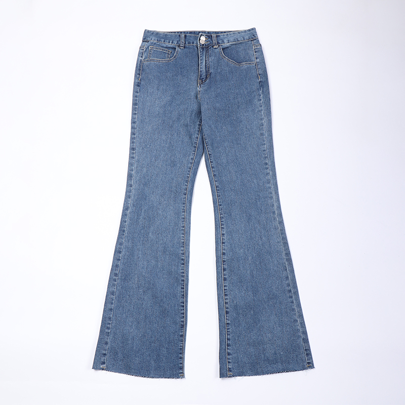 唐系列女装春季新款时尚弹力高腰显瘦喇叭裤毛边牛仔裤长裤/2-68