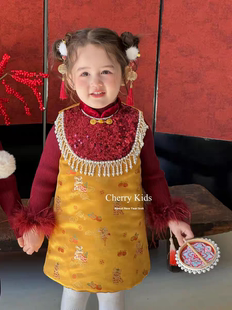 Cherry旗袍裙男宝兄妹马甲中国风旗袍唐装汉服年服黄绿色系列合集