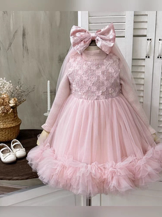 女童粉色网纱连衣裙秋冬款亮片蛋糕裙冬装公主风高级感加厚背心裙