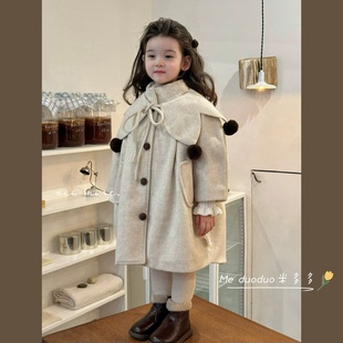 soomore苏沫秋冬花朵领大衣外套女宝保暖韩版 大衣 长款