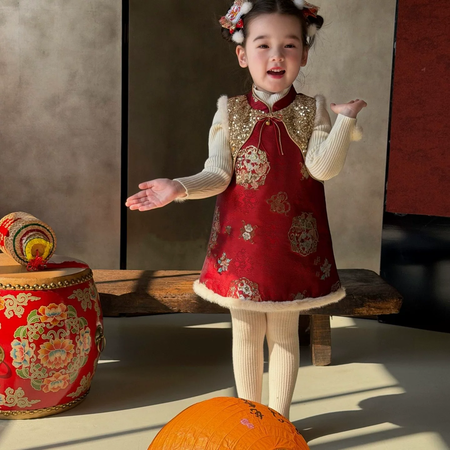 囡曦新款女童红色加绒改良汉服旗袍新年拜年装复古公主裙百搭现货,童装/婴儿装/亲子装,套装,淘宝优惠券,粉丝福利购,淘宝优惠卷