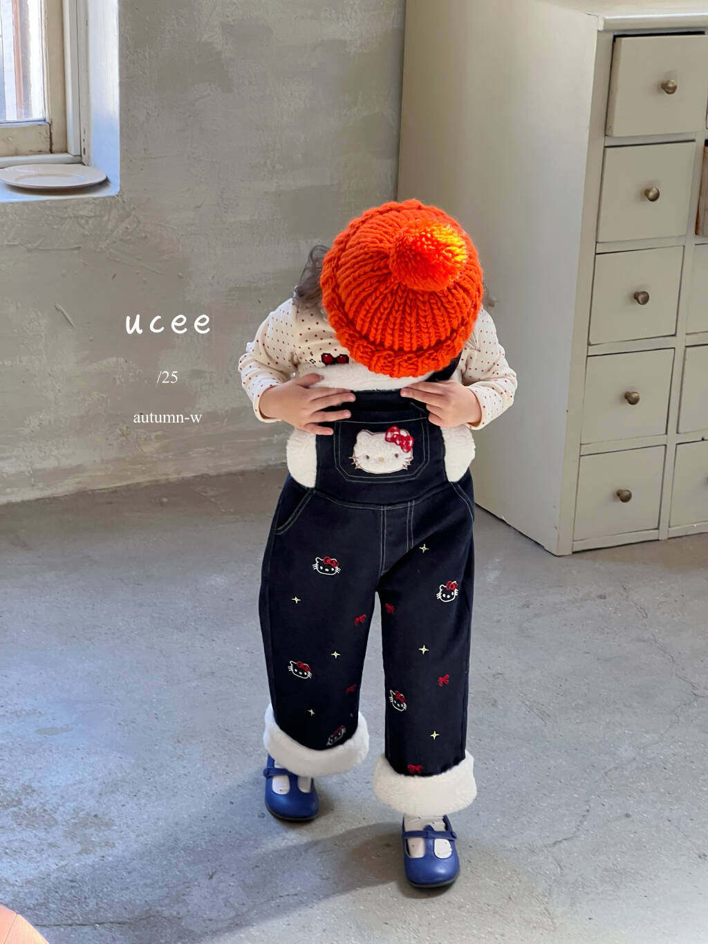 釉兮2025女童冬季加绒牛仔裤宝宝加厚保暖背带裤儿童红色年服