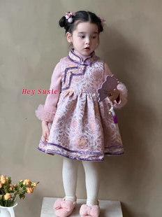 苏西女童宝宝国风新年旗袍裙 女宝新中式紫色复古可爱背心连衣裙