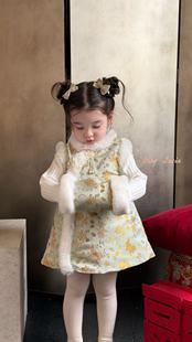 苏西susie2025冬新女童新中式国风刺绣旗袍加厚红色年款拜年服